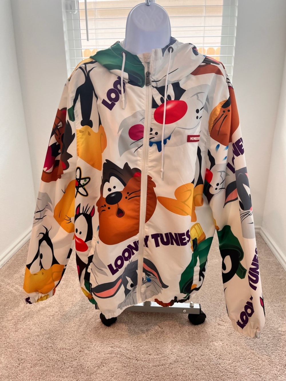 Looney Tunes- Members Only White Windbreaker / Rain coat with Red Logo Patch